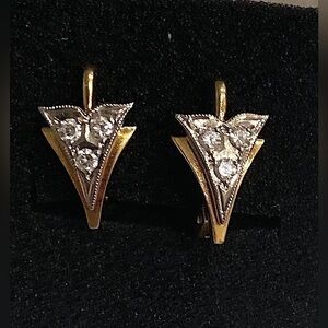 Vintage Russian European 18k Yellow Gold Diamond Earrings Huggies